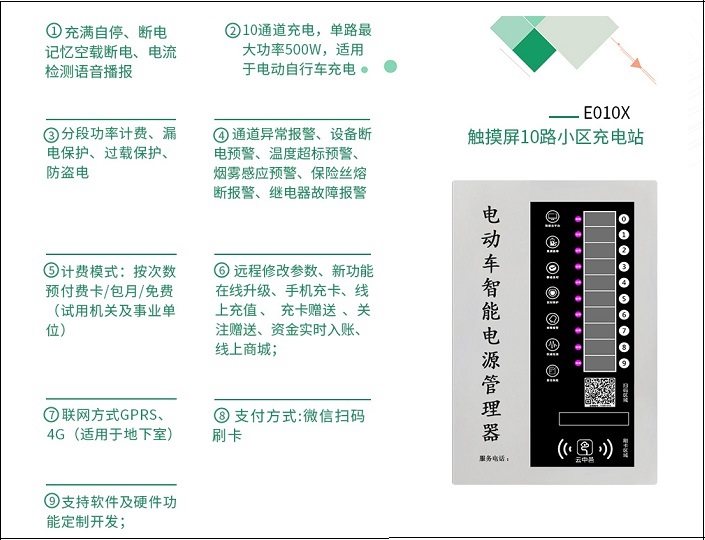 觸摸屏小區(qū)電動(dòng)車(chē)充電站產(chǎn)品功能